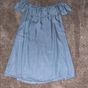 LuLus off the shoulder blue dress with ruffle